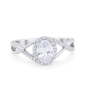 Infinity Shank Oval Engagement Ring Simulated CZ 925 Sterling Silver